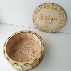 Lazer Kesim Oyma Yuvarlak Ahşap Hediye Kutusu DXF Dosyası