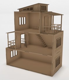 Lazer Kesim Ahşap Modern Oyuncak Ev 3mm Ücretsiz Vektör