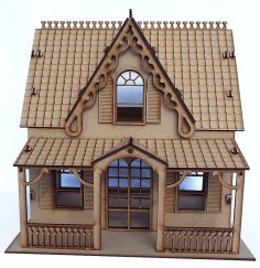 Lazer Kesim Ahşap Amerikan Kız Bebek Evi Ücretsiz Vektör