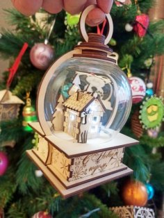 Lazer Kesim Ahşap Top Lamba Noel Dekorasyonu Ücretsiz Vektör