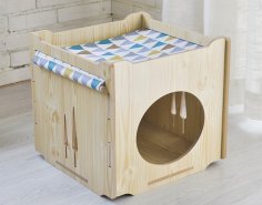 Lazer Kesim Ahşap Kedi Evi İstiflenebilir Kedi Hamaklı Ev Yavru Kedi Küp Oda Ücretsiz Vektör