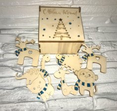 Lazer Kesim Ahşap Noel Oyuncakları Kutusu Ücretsiz Vektör