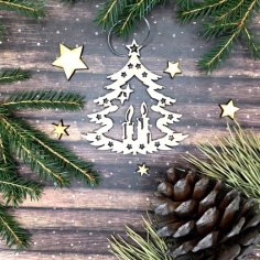 Lazer Kesim Ahşap Noel Ağacı Süsleri Ücretsiz Vektör