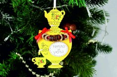 Lazer Kesim Semaver ve Simitli Noel Ağacı Süsü Ücretsiz Vektör