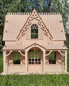 Lazer Kesim İki Katlı Ahşap Oyuncak Ev 2 Katlı Bebek Evi Ücretsiz Vektör