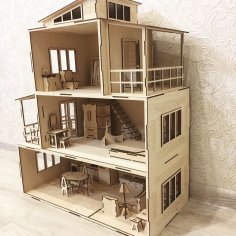Lazer Kesim Modern Oyuncak Bebek Evi 3mm Ücretsiz Vektör