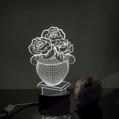 Lazer Kesim Çiçek Vazosu 3D Akrilik Lamba Ücretsiz Vektör