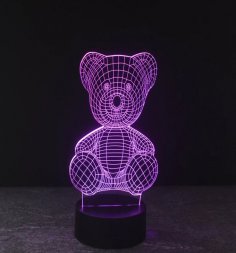 Lazer Kesim Oyuncak Ayı 3D İllüzyon Lamba Ücretsiz Vektör