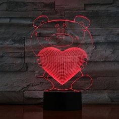 Lazer Kesim Oyuncak Ayı Kalp 3D Lamba Ücretsiz Vektör