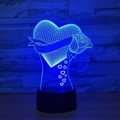 Lazer Kesim Aşk Kalbi Gül 3D İllüzyon Lamba Ücretsiz Vektör