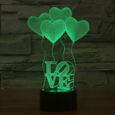 Lazer Kesim 3D Masa Lambası Aşk Balonları Akrilik Gece Lambası Ücretsiz Vektör