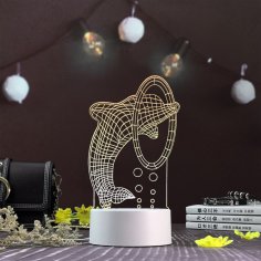 Lazer Kesim Yunus 3D Akrilik LED Gece Lambası Ücretsiz Vektör