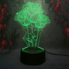 Lazer Kesim Gül Çiçek 3D İllüzyon Lamba Ücretsiz Vektör
