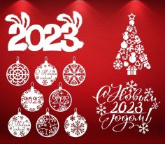 Lazer Kesim Yeni Yıl 2023 Noel Süsleri Ücretsiz Vektör