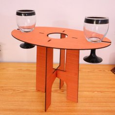 Lazer Kesim Şarap Şişesi ve Kadeh Tutucu Kontraplak 4mm DXF Dosyası