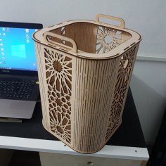 Lazer Kesim Dekoratif Ahşap Saklama Sepeti Ücretsiz Vektör