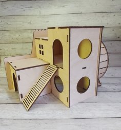 Lazer Kesim Hamster Evi Tekerleği Olan Ücretsiz Vektör