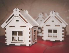 Lazer Kesim Minyatür Oyuncak Ev Model Ücretsiz Vektör