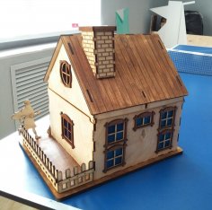 Lazer Kesim Ahşap 3D Ev Modeli Ücretsiz Vektör
