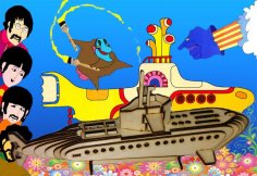 Lazer Kesim Sarı Denizaltı 3D Puzzle Model Ücretsiz Vektör