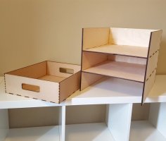 Lazer Kesim Ikea Kallax Rafı ve 3 Saklama Kutusu Ücretsiz Vektör