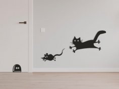 Lazer Kesim Fare ve Kedi Duvar Dekoru SVG Dosyası