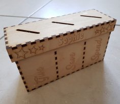 Lazer Kesim 3 Bölmeli Kişiselleştirilmiş Para Kutusu 3mm SVG Dosyası