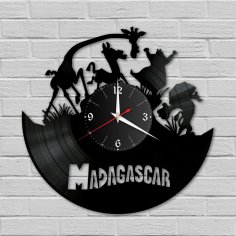 Lazer Kesim Madagaskar Vinil Duvar Saati Ücretsiz Vektör
