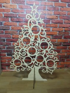 Lazer Kesim Ahşap Masa Üstü Noel Ağacı Ücretsiz Vektör