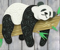 Lazer Kesim Panda Ağaç Dalında Yatar Vaziyette DXF Dosyası