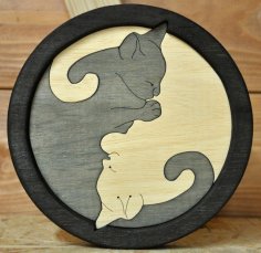 Lazer Kesim Yin Yang Kedi Ücretsiz Vektör
