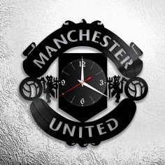 Lazer Kesim Manchester United Vinil Duvar Saati DXF Dosyası