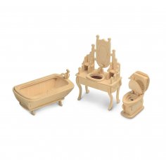 Lazer Kesim Banyo Oyuncak Bebek Evi Mobilya Seti 3D Puzzle DXF Dosyası