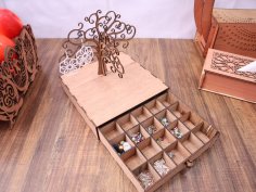 Lazer Kesim Çekmeceli Mücevher Kutusu 3mm Ücretsiz Vektör