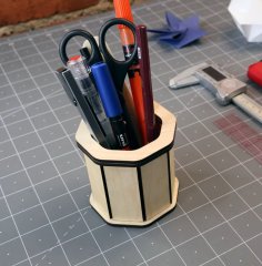 Lazer Kesim Ahşap Çokgen Kalemlik SVG Dosyası