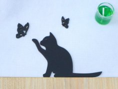 Lazer Kesim Kedi Kelebek Duvar Dekoru Ücretsiz Vektör