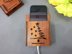 Lazer Kesim Noel Ağacı Duvar Telefon Tutucu 3mm Ücretsiz Vektör
