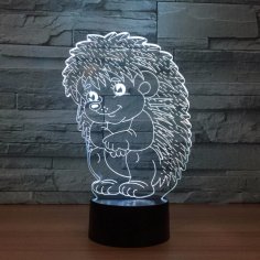 Lazer Kesim Kirpi Akrilik 3D İllüzyon Gece Lambası Ücretsiz Vektör