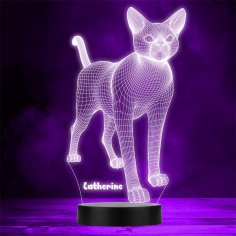Lazer Kesim Kedi 3D İllüzyon Gece Lambası Ücretsiz Vektör