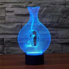 Lazer Kesim Vazo 3D Led Gece Lambası Ücretsiz Vektör