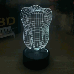 Lazer Kesim Diş Şekli 3D İllüzyon Led Lamba Gece Lambası Ücretsiz Vektör