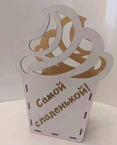 Lazer Kesim Cupcake Şeklinde Çiçek Sepeti Ücretsiz Vektör