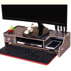 Lazer Kesim Bilgisayar Monitörü Standı Yükseltici Ahşap Ofis Masaüstü Düzenleyici Ücretsiz Vektör