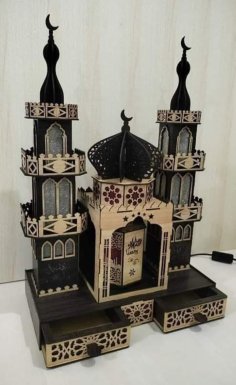 Lazer Kesim Ahşap Cami 3D Ücretsiz Vektör