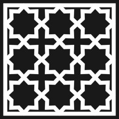 CNC Lazer için Ücretsiz Vektör, Detaylı Karo Tasarımlı İslami Geometrik Desen Çerçeve