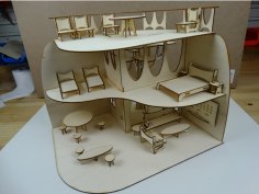 Lazer Kesim Ahşap Oyuncak Bebek Evi Mobilyalı Ücretsiz Vektör