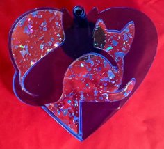Lazer Kesim Vitray Kedi Kalp SVG Dosyası