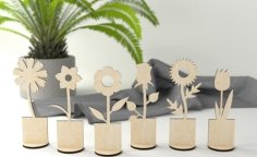 Lazer Kesim Ahşap Çiçekler Bitkiler DXF Dosyası