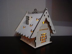 Lazer Kesim Ahşap Ev Lamba Küçük Noel Işığı Gece Lambası Ücretsiz Vektör