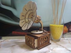 Lazer Kesim Gramofon 3D Puzzle Ücretsiz Vektör